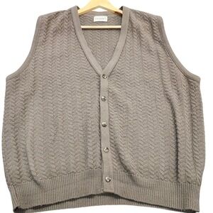 Vintage Classics Mens XL Taupe Brown Textured Chevron Knit Cardigan Sweater Vest